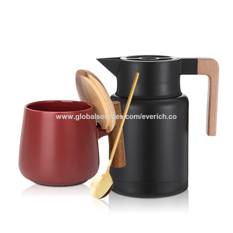 China Double Wall Thermos Stainless Steel Vacuum Coffee Pot with Wooden ...