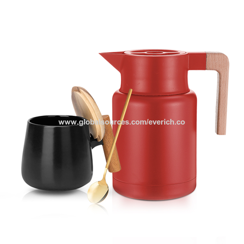 China Double Wall Thermos Stainless Steel Vacuum Coffee Pot with Wooden ...