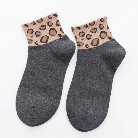 Meias curtas de algodão femininas com punho de leopardo, moda 2019 - Venda por atacado