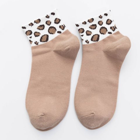Meias curtas de algodão femininas com punho de leopardo, moda 2019 - Venda por atacado