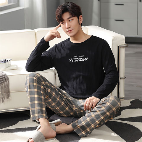 Mens Designer Pajamas for Men Sleepwear Set Pijama Set Long Sleeve Sleep  Tops Trousers Sleep Wear Autumn Men Cotton Pajama Set