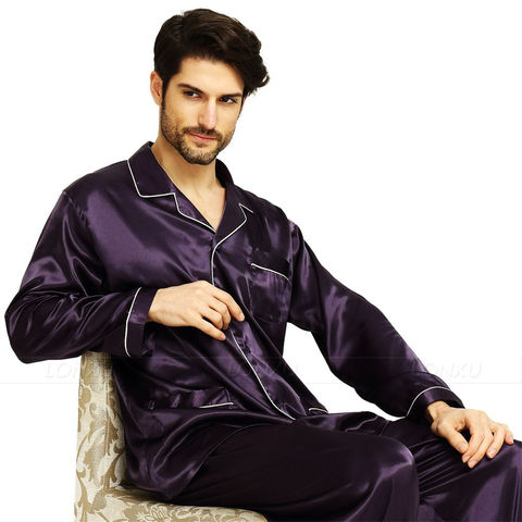 Plus Size L~5XL Pyjamas Men Autumn Casual Pajamas Silk Satin Male