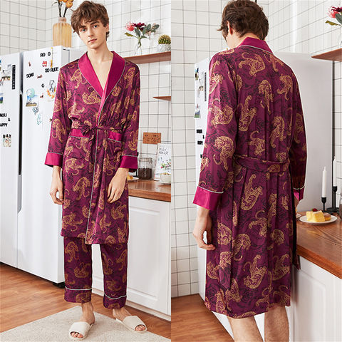 Traditional Japanese KIMONO Fashion YUKATA Summer Men Long Robes With Belt  95% Cotton Pajamas Set Male Sleepwear Bathrobe
