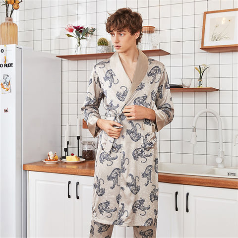 Buy Wholesale China Men's Frosted Silk Spring Autumn Bathrobe Silk Long  Length Nightgown Home Wear & Men's Sleeping Robes at USD 8.56