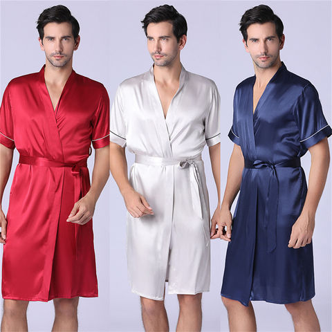 Men's Robe Nightgown Satin Kimono Bathrobe Gown Casual Sleepwear