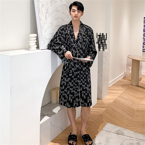 Wholesale New Design Luxury Print Silk Satin Mens Bathrobe Pajamas