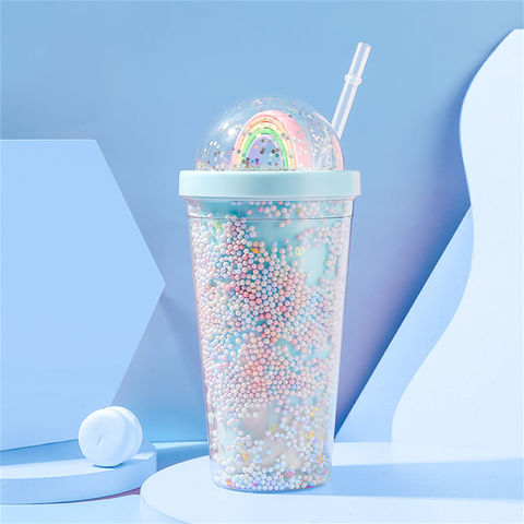 Creative Rainbow Straw Cup Foam Colorful Plastic Cup Plastic Tumblers  Double Wall - China Water Bottle and Kitchenware price