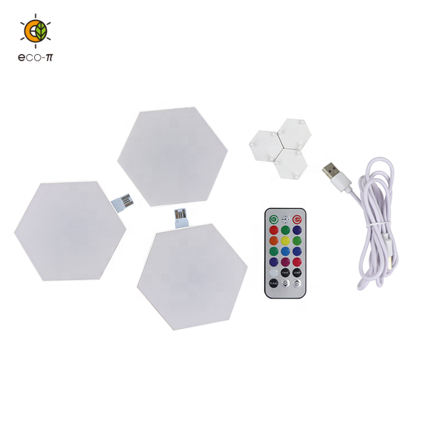 3PCS DIY LED Smart Touch Light remote control quantum Wall Night hexagonal lights puck light