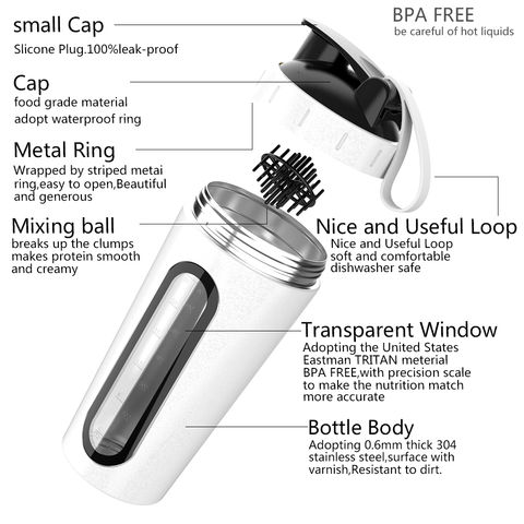 Stainless Steel Visible Window Shaker Bottle BPA Free, Gym for