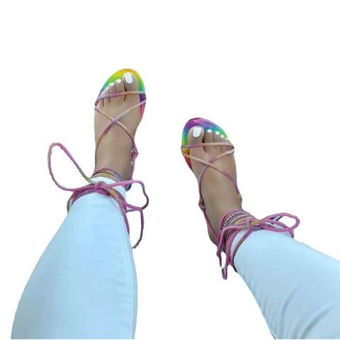 Buy Wholesale China New Arrivals Rainbow Flat Lace Up Sandals 2021