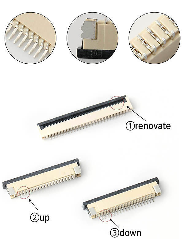 FPC connector 0.5mm Pitch SMT ZIF Flip-lock Type 1.2mm Height, ffc ...