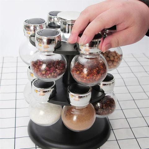 Set Rotating Glass Spice Jars, Pepper Salt Shaker Bottle