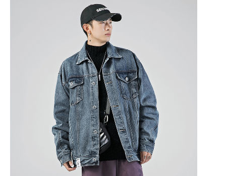 shenzhenyubairong Men's Fashion Leisure Printed Denim Jacket