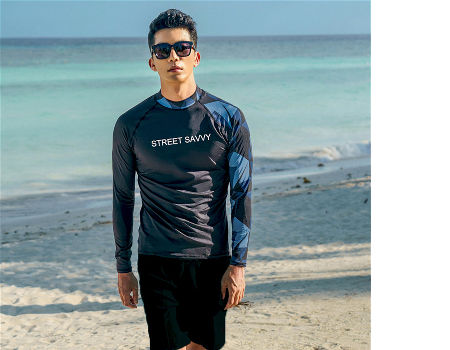 Men Long Sleeve Shirt Beach Surf Diving Suit Snorkeling Swimwear Rash Guard Tops 