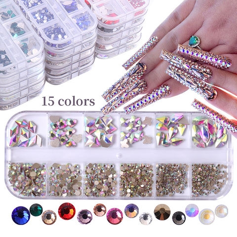 Buy Wholesale China Glass Crystal 12 Grid Flat Diamonds Nail Rhinestones  Nail Decor Nail Accessories Maquiagem Tools & Nail Rhinestones at USD 0.5