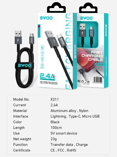 BWOO 2022 nylon braided fast charge usb mobile phone charger cable for ...