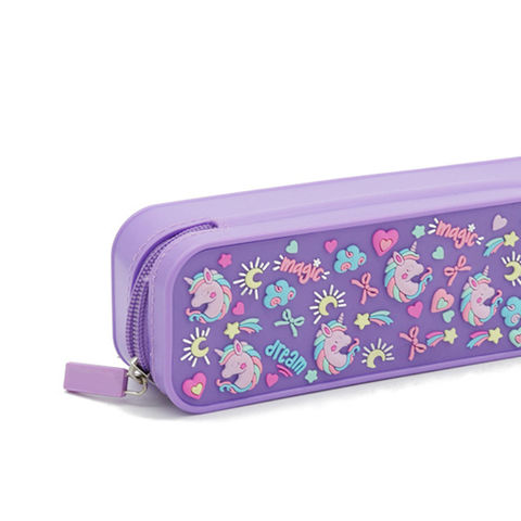 Kawaii Purple Canvas Pencil Case Cute Animal Badge Pink Pencilcases Large  School