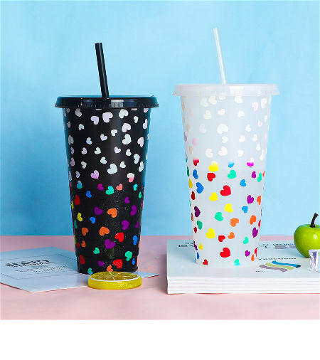 Color Changing Tumbler With Lid And Straw, Temperature Sensitive Cup, Large  Capacity Pp Plastic Straw Cups, Fashionable Water Cup, - Temu