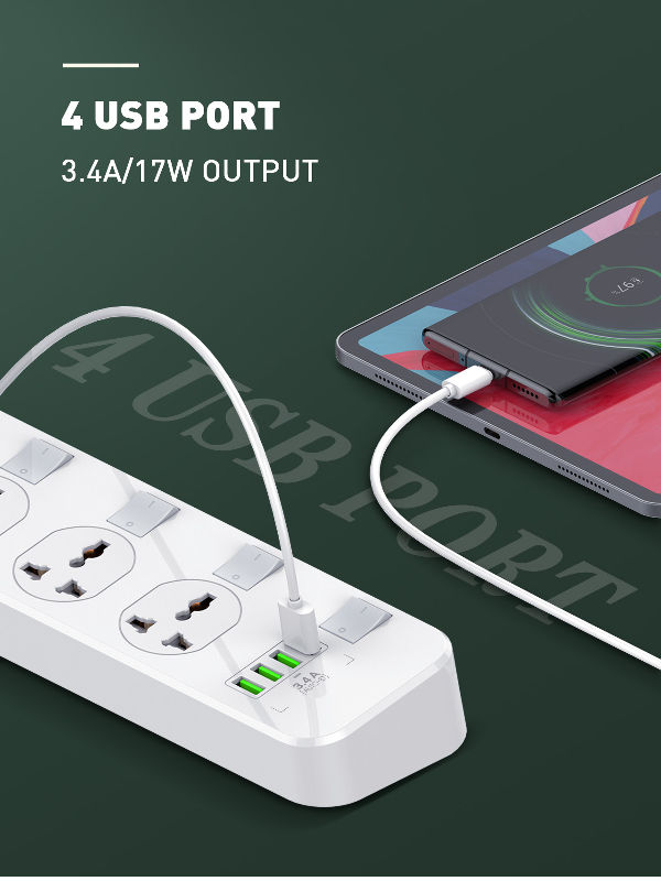 LDNIO 4USB ports Universal power strips 5 socket outlets with overload protection power socket supplier