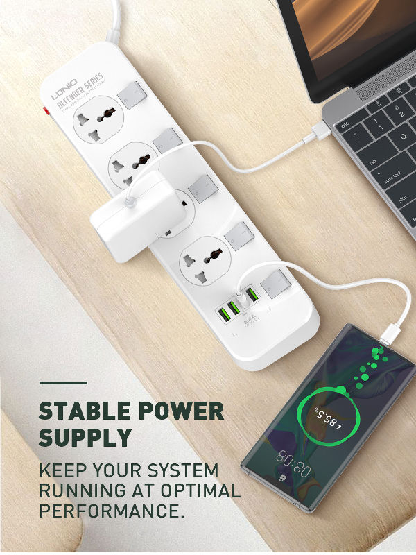 LDNIO 4USB ports Universal power strips 5 socket outlets with overload protection power socket supplier