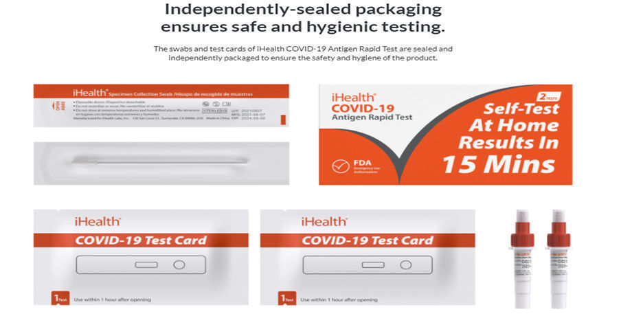 IHealth® STOCK Antigen Rapid Test self test Home Nose Kit FDA EUA Non ...