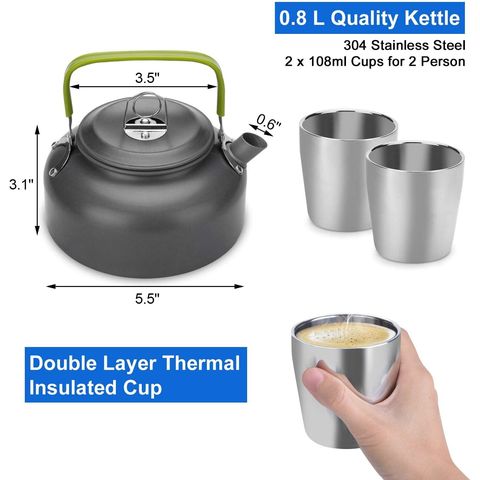 Camping Cookware Pots and Pans Set With Tea Kettle