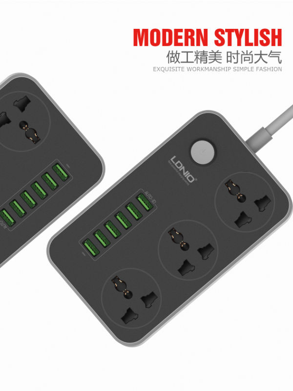 LDNIO Best Selling Universal 100-240V 2500W 10A Travel Power Strip With 6 USB Ports supplier