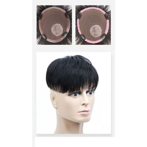 Male Clips-On Short Hair Wig Head Top Replacement Blocks