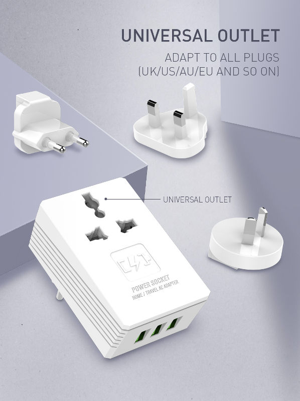 Universal travel wall charger 2500W 10A with 3 USB port USB Ports 5V/3.4A AC adapter phone charger supplier
