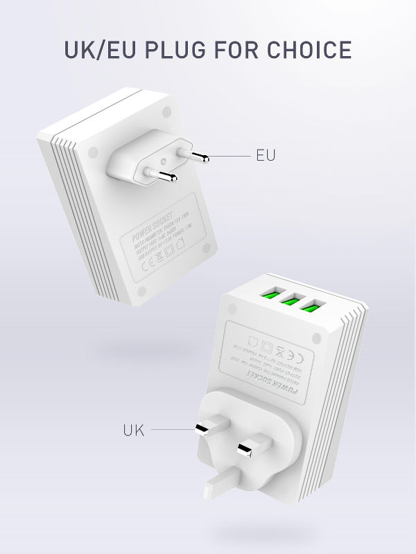 Universal travel wall charger 2500W 10A with 3 USB port USB Ports 5V/3.4A AC adapter phone charger supplier