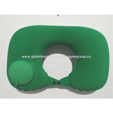 Oreiller gonflable automatique de type poussoir pour voyage, aviation, PVC floqué, oreiller gonflable en forme de U