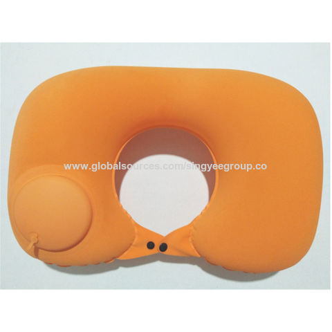 Oreiller gonflable automatique de type poussoir pour voyage, aviation, PVC floqué, oreiller gonflable en forme de U