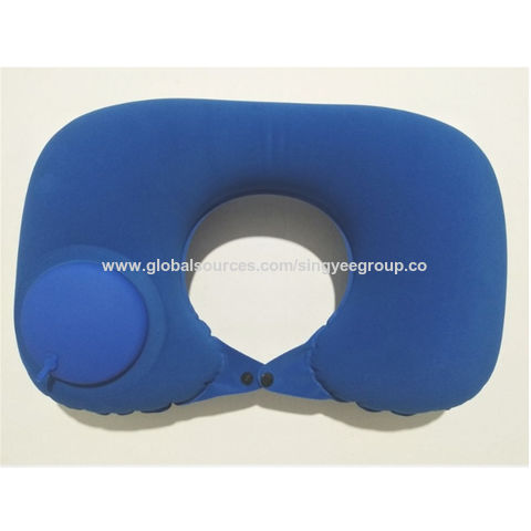 Oreiller gonflable automatique de type poussoir pour voyage, aviation, PVC floqué, oreiller gonflable en forme de U