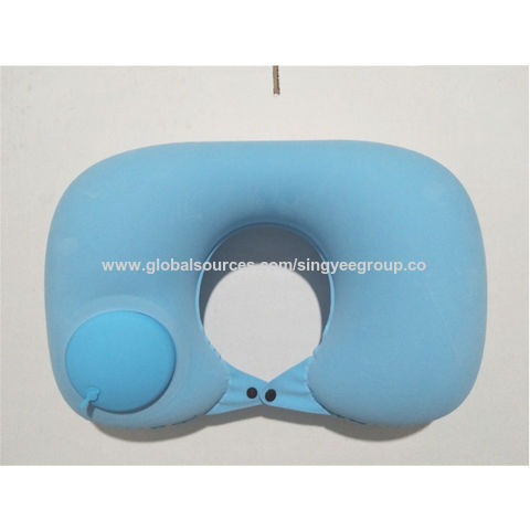 Oreiller gonflable automatique de type poussoir pour voyage, aviation, PVC floqué, oreiller gonflable en forme de U
