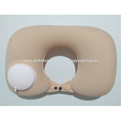 Oreiller gonflable automatique de type poussoir pour voyage, aviation, PVC floqué, oreiller gonflable en forme de U