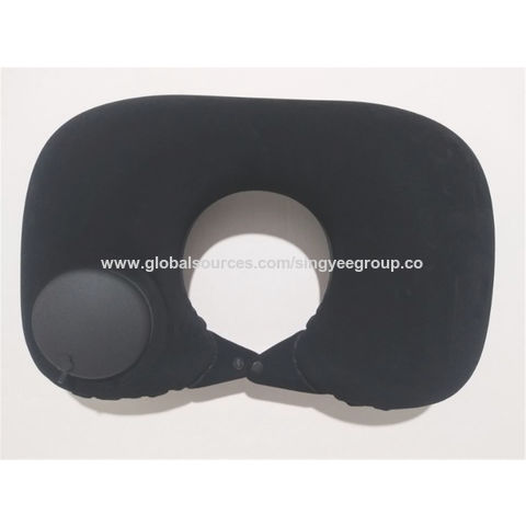 Oreiller gonflable automatique de type poussoir pour voyage, aviation, PVC floqué, oreiller gonflable en forme de U