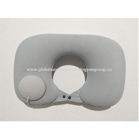 Oreiller gonflable automatique de type poussoir pour voyage, aviation, PVC floqué, oreiller gonflable en forme de U