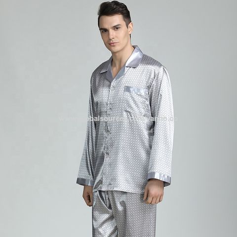 Men Pajamas Set Long Sleeve Handmade Silk Satin Sleepwear Homewear Men Home  Suit