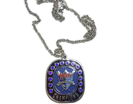 Metal necklace for Champions with blue stones. nickel pendants and charm supplier