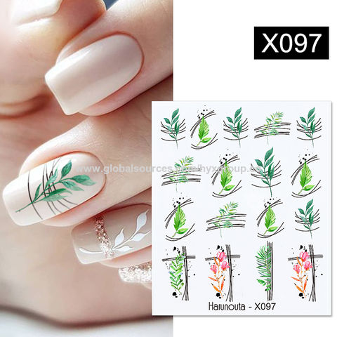 3D Flower Leaf Nail Stickers Glitter Painted Colorful Slider