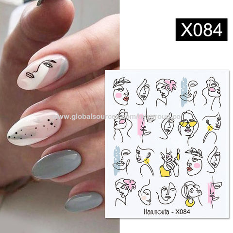 3D Nail Stickers White Gold Leaf Abstract Line Pattern Nail Decals