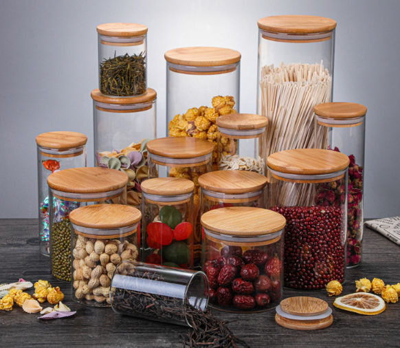 Buy Wholesale China Glass Canisters Glass Jars Set Spice Jars With Wood  Airtight Lids Small Food Storage Containers & Glass Canisters at USD 1.65