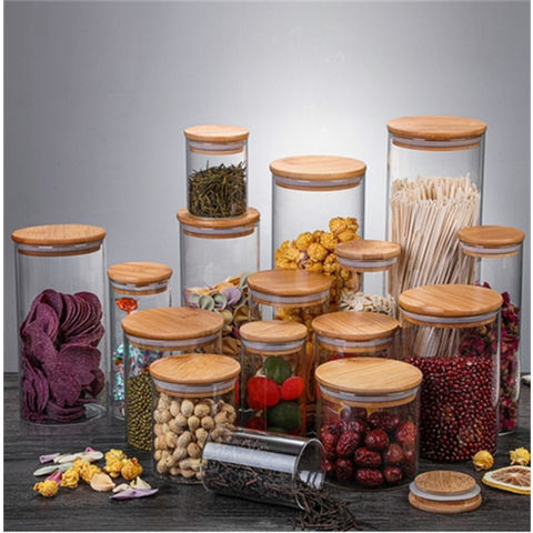 Buy Wholesale China Glass Canisters Glass Jars Set Spice Jars With Wood Airtight  Lids Small Food Storage Containers & Glass Canisters at USD 1.65