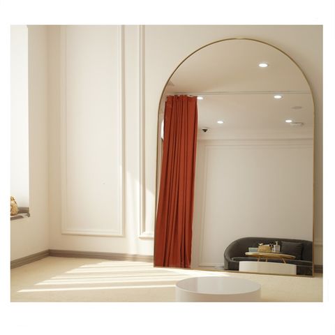 Al por mayor grande de oro arco metal enmarcado largo piso soporte colgante espejo pared