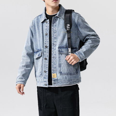 Amazon.com: Rayiisuy Fashion Mens Denim Trucker Jackets Slim Fit Mens Jeans  Jacket Cotton Outwear Coat Long Sleeve Plus Size Male Clothing (Light Blue,  XXS) (AX-MJ001) : Clothing, Shoes & Jewelry
