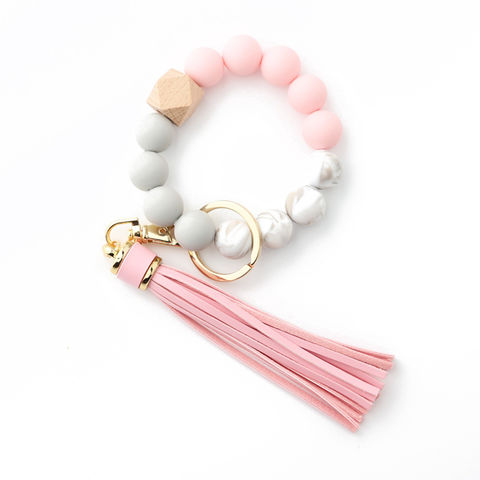 Tassel Bracelet Key Ring - Hot Pink