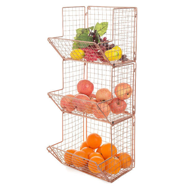 Premium 3-Tier Wall Mounted Hanging Wire Baskets with Removable