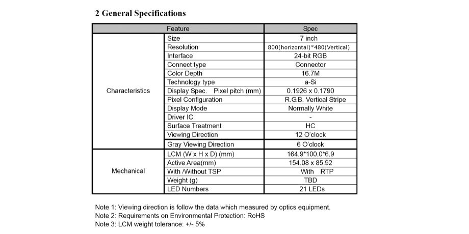 tft lcd module specification supplier