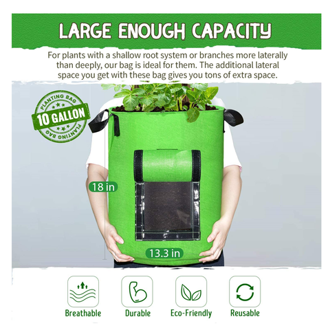 Reusable 10 Gallon Black Felt Pots, Breathable Plant Bags with