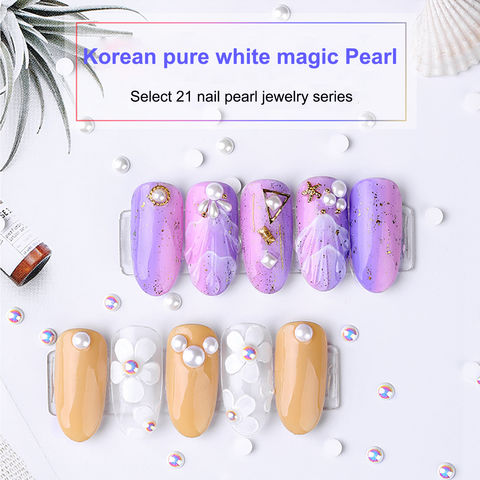 1 Box Half Round Pearl Nail Charms Mixed Gold Round Pearls Rhinestones Nail  Art Decoration For DIY Korean Manicure Supplies